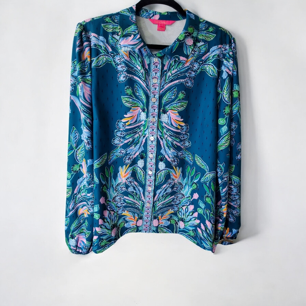 Lilly Pulitzer Teal Floral Women's Blouse